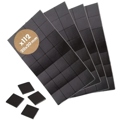 Image of WINTEX Self Adhesive Magnetic Strips 112 Pcs Black Displate Strong Sticky Wall Magnets 20x20x1.2 mm Stick On Magnet Strip for School &amp; Office
