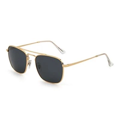 Image of Jim Halo Retro Square Sunglasses Premium Glass Lens Flat Metal Eyewear Men Women (Gold/Grey)