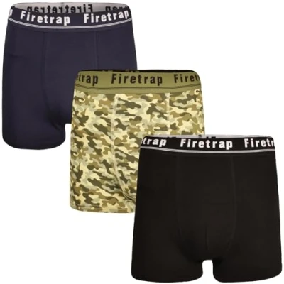Image of Firetrap Mens Boxers 3 PACK Trunks Cotton Soft Comfortable Boxer Shorts for Men Essential Underwear ASSORTED AUSTIN XL