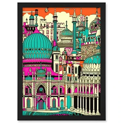 Image of Artery8 Brighton Royal Pavilion Palace Vibrant Detailed Artwork Framed A3 Wall Art Print