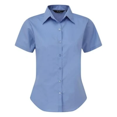 Image of Premier Women&#039;s poplin Short Sleeve Blouse, Ladies Plain Work Shirt Mid Blue Size 10