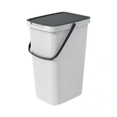 Image of Keden Systema Q Sorting Waste Bin 20L Recycling Separation Segregation Lidded with Handle Hanging Dustbin Garbage Can Slim Plastic Metal (Ash Grey)