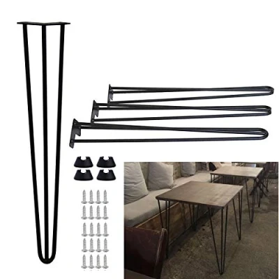 Image of Dining Table Legs Metal Black Hairpin Leg 71cm 28 inch Pre drilled Holes 10mm Heavy Duty Sturdy Steel 3 Rod, 4PCS
