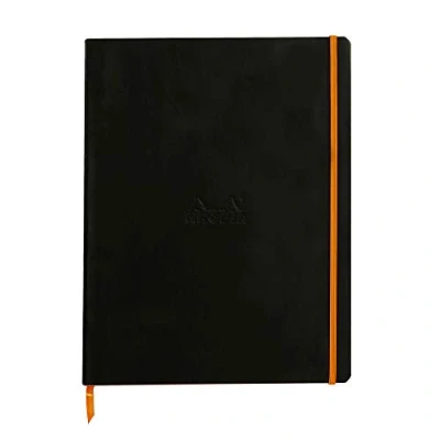 Image of RHODIA 117702C Black Flexible Notebook A4+ Lined 160 Detachable Pages Ivory Clairefontaine Paper 90 g/m Bookmark, Elastic Closure Faux Leather Cover Rhodiarama Collection