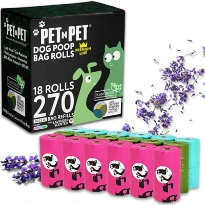 Image of Dog Poo Bags Biodegradable Scented 270 Ct, 18 Rolls Poop, USDA Cert 38% Biobased, Thick, Leakproof Poop for Any Breeds, Doggy Bag Dispenser, Cat