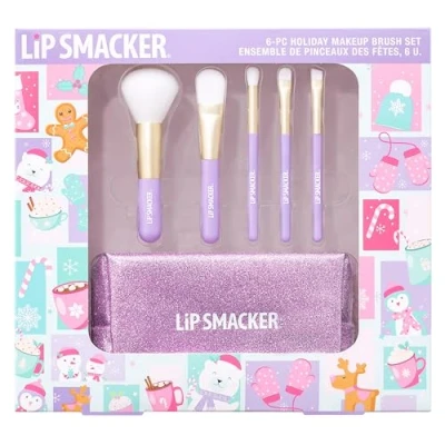 Image of Lip Smacker Holiday Makeup Brush Set, 6 Piece Brushes Set for Face Powders, Creamy Blush, Eyeshadows and Eyeliners, All Within the Bag