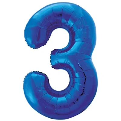 Image of Blue Number 3 Shaped Large Foil Balloon (86cm) 1 Piece Perfect for Birthday Parties and Special Events