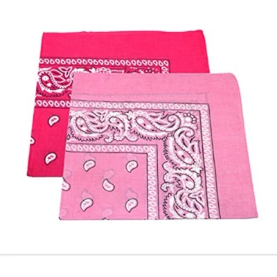 Image of 2 x Men&#039;s/Women&#039;s Paisley Pattern Bandana Head/Neck Scarf 100% Cotton (baby pink and hot pink)