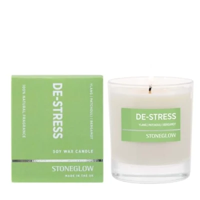 Image of Stoneglow Wellbeing Collection De Stress 220 grams Scented Candle Ylang, Patchouli, Bergamot (Green)
