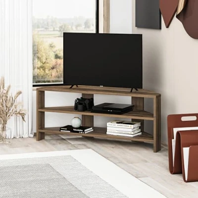 Image of Thales Corner Modern tv Stand Multimedia Centre Unit 110cm Dark Oak Effect Hitit Decortie