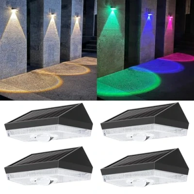 Image of ELLASAY Solar Fence Lights Outdoor Garden,10 Color Modes Garden Powered Waterproof, Bright for Outside Deck Patio Gate Yard Decoration 4Pack