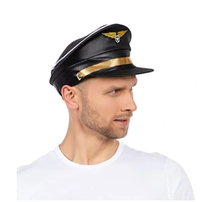 Image of Black Captain Hat Fancy Dress Accessory Navy Army Sailor