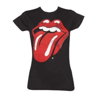 Image of Paradiso Clothing THE Rolling Stones Classic Tongue Print Tshirt, Women&#039;s, Size: Large, Black