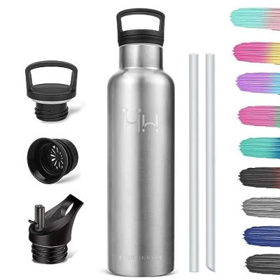 Image of HoneyHolly Vacuum Insulated Water Bottle BPA Free Stainless Steel Leak Proof with Straw for Carbonated Drinks 1L