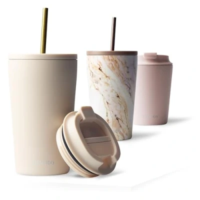 Image of MAMEIDO Travel Mug 470ml &amp; 700ml Leakproof Tumbler with Straw Lid, Stainless Steel Mugs for Cold Hot Drinks BPA Free (Ivory Beige, 0,47l)