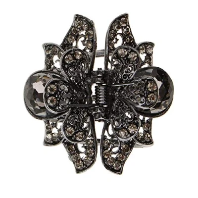 Image of Vintage Crystal Metal Jaw Hair Clips, Butterfly Claw Clip, Pins Clamps for Girls Ladies (Grey)