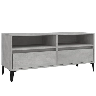 Image of vidaXL Engineered Wood TV Cabinet with Storage Stylish Media Unit Display Top Concrete Grey Ideal for Living Room and Home Theater, Industrial Style 100x34.5x44.5 cm, Easy Assembly