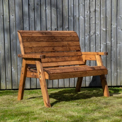 Image of Charles Taylor Hand Made Traditional 2 Seater Chunky Rustic Wooden Garden Bench Furniture Flat Packed