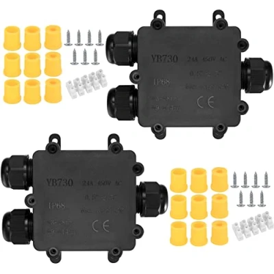 Image of IP68 Waterproof Junction Box, 3 Way External Cable Glands Wire Connectors Electrical Outdoor Connector Box for 4 12mm
