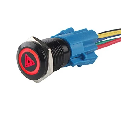Image of ETOPARS Black Shell 12V Car Vehicle Red LED Light Hazard Emergency Warning Push Button Stainless Steel Metal Toggle Switch 19mm Socket Plug