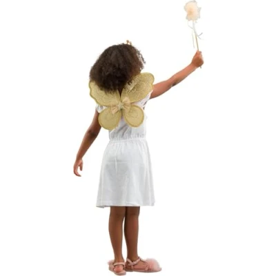 Image of PRETEND TO BEE Accessories Glitter Fancy Dress Costume for Kids, Children, Gold Wings Wand and Crown Set, 3+