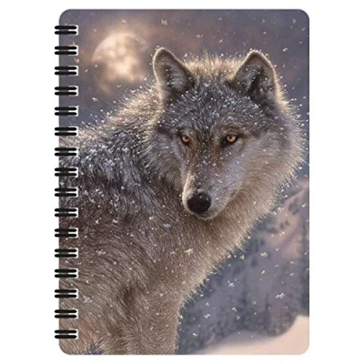 Image of 3D LiveLife Jotter Lone Wolf from Deluxebase. Lenticular Winter A6 Spiral Notebook with Plain Recycled Paper Pages. Artwork Licensed Renowned Artist Collin Bogle