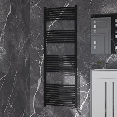 Image of NRG Black Curved Central Heating Towel Rail Bathroom Heated Rad Radiators Ladder Warmer 1800x600mm