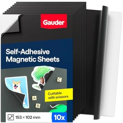 Image of GAUDER Magnetic Sheets Self Adhesive (10,2 cm x 15,3 cm) Magnet for Crafts &amp; more (10 pieces)