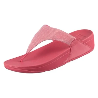Image of Fitflop Womenss Fit Flop Lulu Shimmerlux Toe Post Sandals in Coral Textile Size UK 7