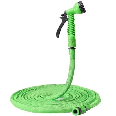 Image of Navaris Expandable Hose 7.5 15m (25ft 50ft) Flexible Expanding Garden Water Pipe with 7 Function Spray Gun and Quick Connectors Green Hosepipes
