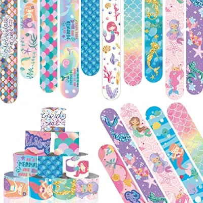 Image of Acuiwer Slap Bracelet 24 PCS Unicorn Mermaid Wrist Bands Bulk for Kids Pink Party Bag Fillers Supplies Flavors Gift Girls Boys Birthday Christmas (Mermaid 24pcs)