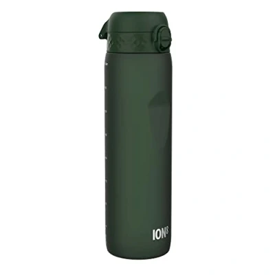 Image of Ion8 1 Litre Water Bottle, Leak Proof, Flip Lid, Carry Handle, Rapid Liquid Flow, Dishwasher Safe, BPA Free, Soft Touch Contoured Grip, Ideal for Sports and Gym, Carbon Neutral Recyclon, Dark Green