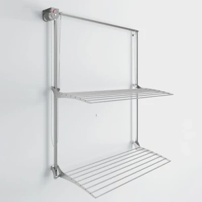 Image of Foxydry Wall Plus, Mounted Clothes Drying Rack with Pulley, Vertical Folding laundry airer for indoors and outdoors 88x137x52 cm / 35x54x21 IN