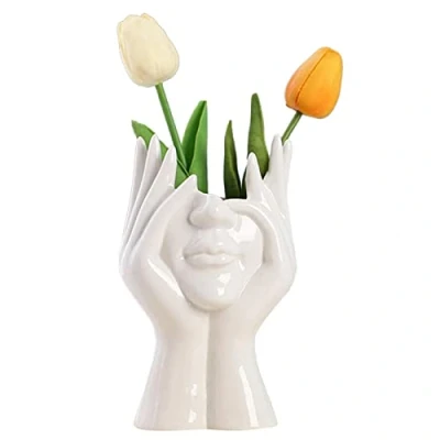 Image of Abonda Ceramics Statue Flower Vase, Face Female Body Vase Modern Style, Pots Bust Head Shaped for Decoration