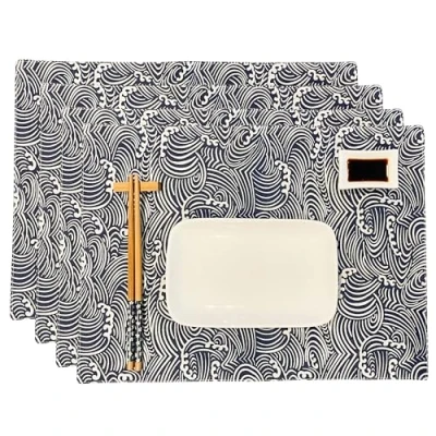 Image of CosyAurora Placemats 30 x 40 cm Navy Blue Ocean Waves for Dining Table, Set of 4 (C)