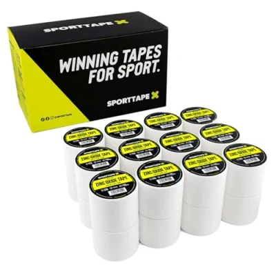 Image of SPORTTAPE Zinc Oxide Tape Box of 24 Rolls 5cm x 10m White Athletic Sports Strapping for Shoulder, Knee, Rugby, Football Blister Prevention Running, Hiking &amp; Weightlifting