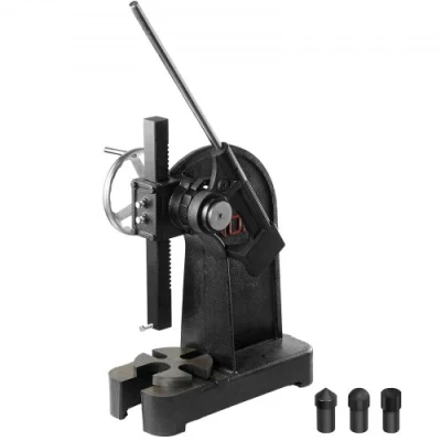Image of VEVOR Arbor Press, 3 Ton Ratchet Type Leverage Press with Handwheel, 12.2&quot; Maximum Height, Cast Iron Manual Desktop Punch for Stamping, Bending, Stretching, Forming