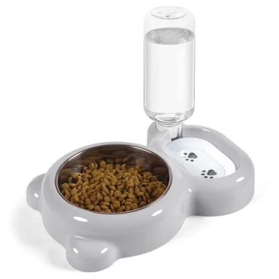 Image of Dog Bowls, Cat Food and Water Bowl Set with Dispenser Stainless Steel for Cats Small Dogs Grey
