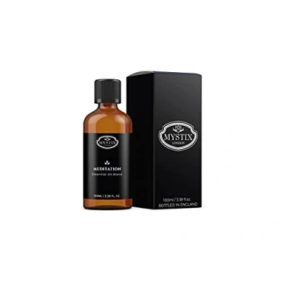 Image of Mystix London Meditation Pure &amp; Natural Essential Oil Blend 100ml for Diffusers, Aromatherapy Massage Blends Perfect as a Gift Vegan, GMO Free