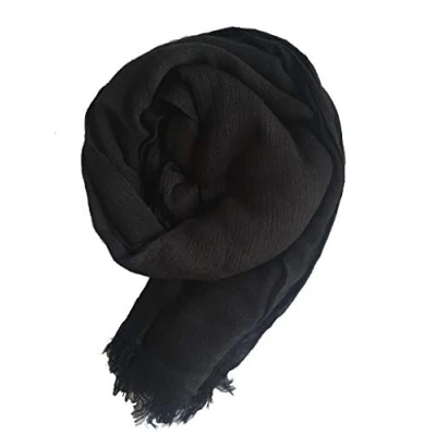 Image of New Ladies Maxi Long RAYON Crinkle Frayed Edges Crimp Scarf Hijab Shawl Wrap Many Colours (Black)