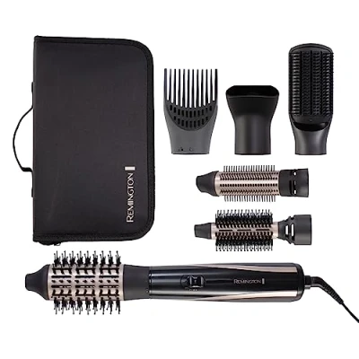 Image of Remington Blow Dry &amp; Style Air Styler For All Hair Lengths (6 Attachments, 25mm, 38mm, 50mm Brush, Firm Paddle Concentrator, Root Boost, 2 Heat Speed Settings, Swivel Cord, 1200W) AS7700