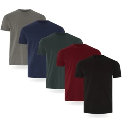 Image of FM London 3/5 Pack Mens T Shirt Premium Weight Shirts with Lightly Fitted Design Super Soft Made 100% Cotton Stretch Men&#039;s for Any Occasion Durable Comfort Fit