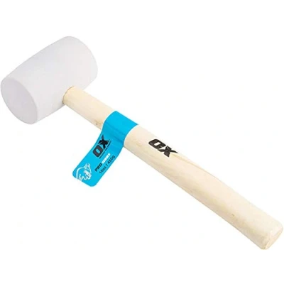 Image of OX Pro White Rubber Mallet Non marking Hammer with Wooden Handle 16 oz
