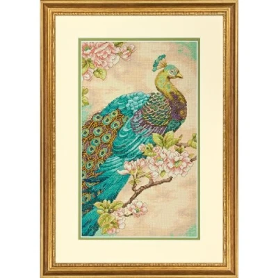 Image of Dimensions Counted Cross Stitch Kit Indian Peacock 70 35293 Arts and Crafts for Adults 14 count Aida 9 x 15 inch