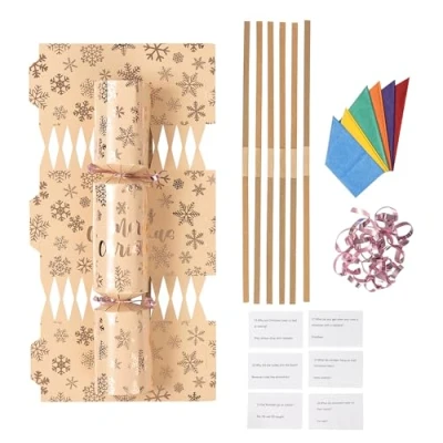 Image of evelay Make Your Own Christmas Cracker Kit Glitter Crackers Hats Snaps Jokes Party Favours 6 Pieces