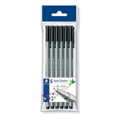 Image of STAEDTLER 334 9 PB6 Triplus Fineliner Superfine Pen, 0.3mm Line Width Black (Polybag of 6)