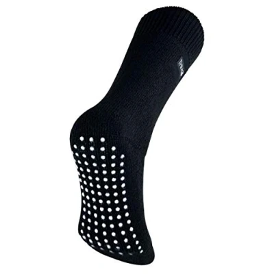 Image of THMO Mens Thick Thermal Fleece Lined Indoor Slipper Socks with Non Slip Grips (6 11 UK, Black)