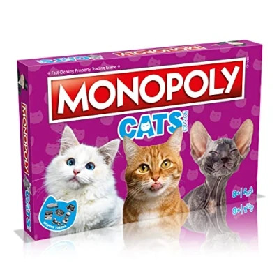 Image of Winning Moves cats Monopoly Board Game, Buy 22 of our favourite places to nap and trade your way success, great gift for ages 8 plus