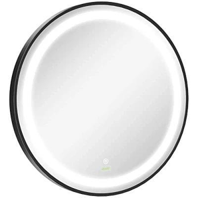 Image of kleankin Round LED Bathroom Mirror, Dimmable Lighted Wall Mounted Mirror with 3 Temperature Colours, Memory Function, Hardwired, Black