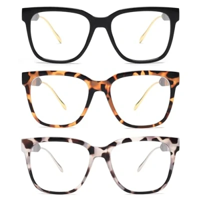 Image of JM 3 Pack Classic Square Reading Glasses for Women Men, Retro Trendy Oversized Blue Light Blocking Readers +1.0